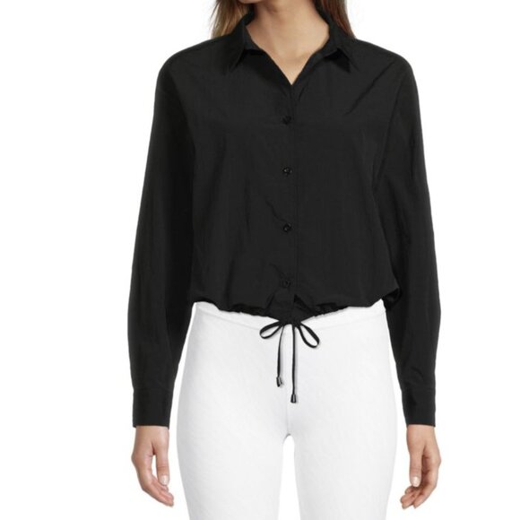 Jil Sander Black Button Up Drawstring Cinch Waist Shirt Mixed Media Size 44 - Picture 1 of 13